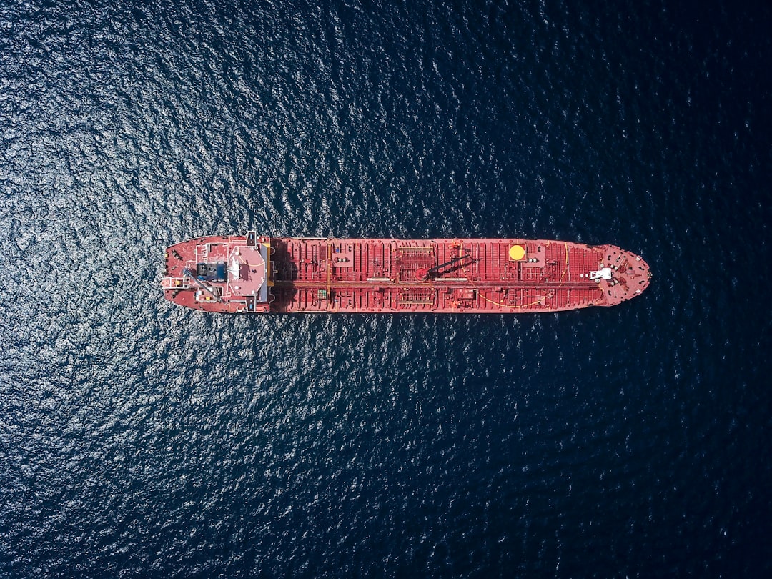 Aerial view of a cargo ship at sea