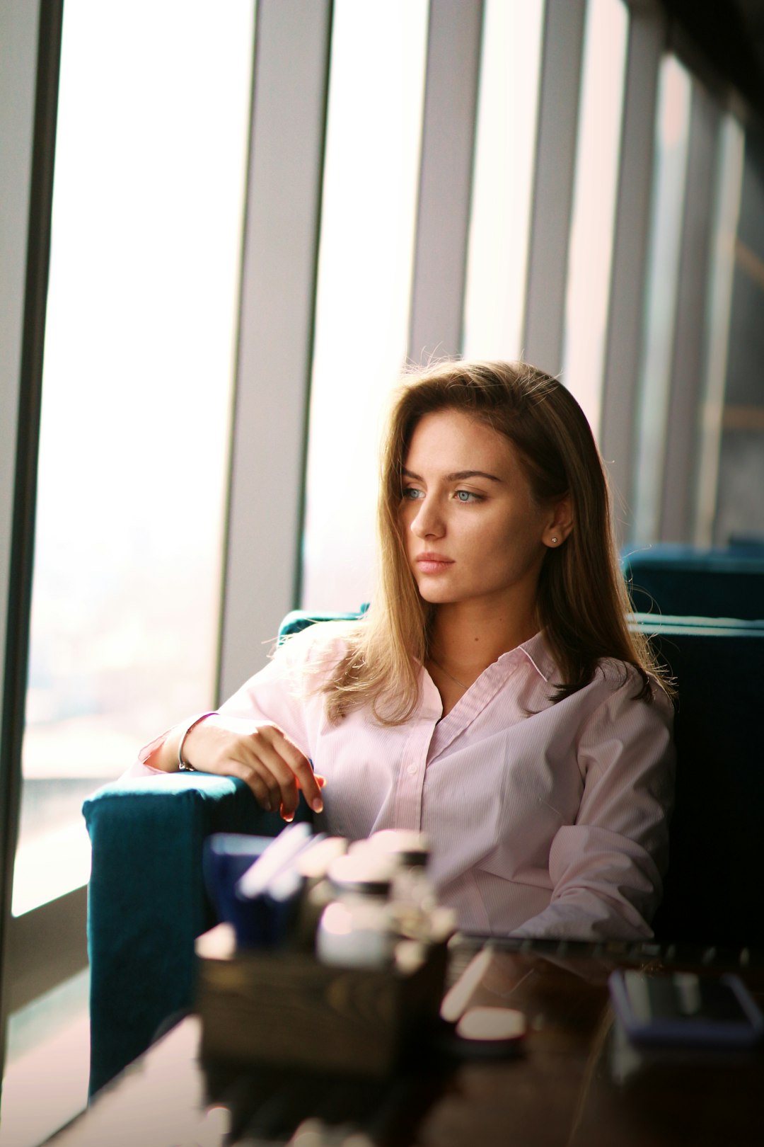 Blonde businesswoman in a modern office